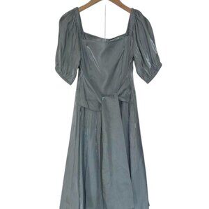 Elegant Blue Satin Puff Sleeve Dress